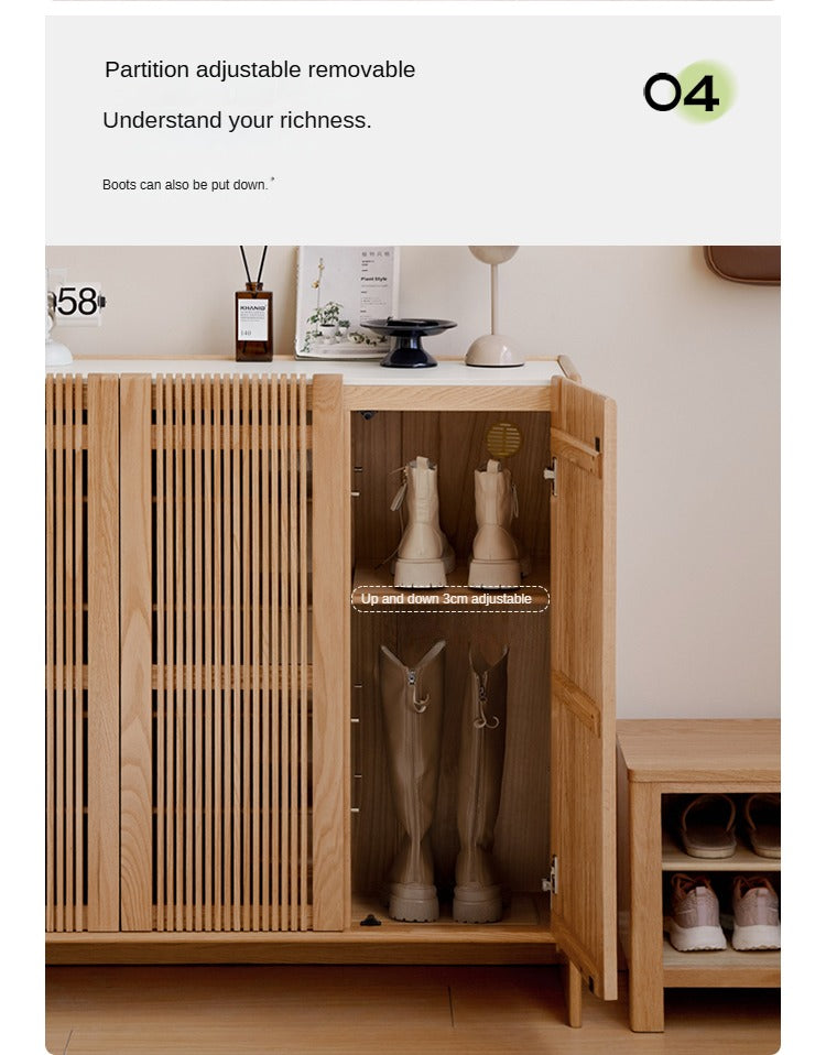 Solid Oak Wood Modern Minimalist Shoe Cabinet with Rock Plate - Perfect for Entryway, Living Room, and Bedroom Storage Organization