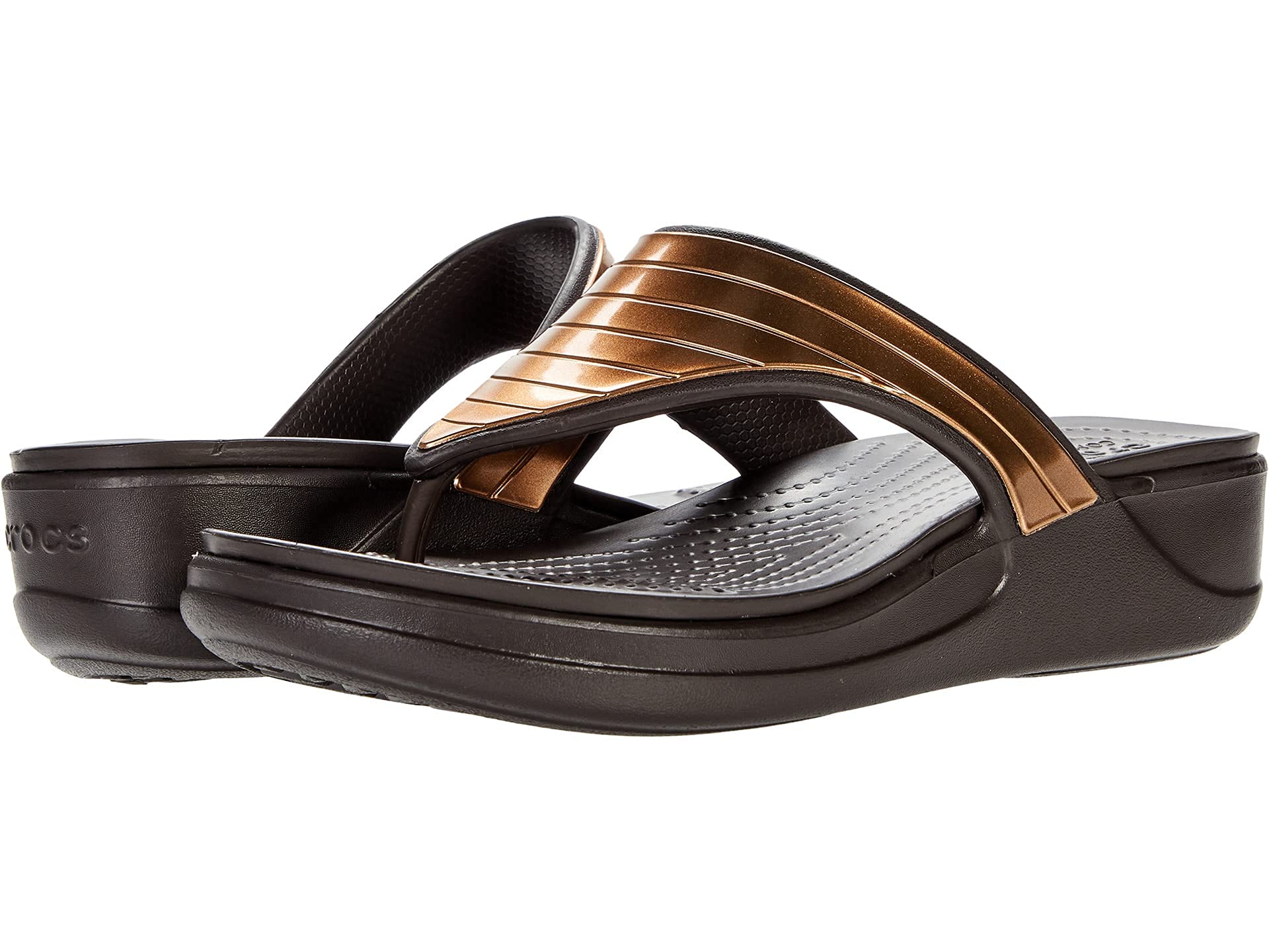 Crocs Monterey Metallic Strap Wedge Flip Flops for Women - Comfortable Summer Sandals with Arch Support | Perfect for Beach, Pool, and Casual Outings