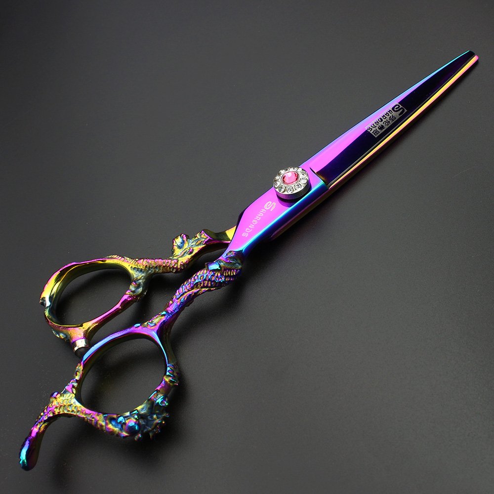 Premium 6 Inch Japanese 440C Stainless Steel Hairdressing Scissors - Professional Purple Hair Cutting Shears for Salon & Home Use - Sharp Styling Scissors for Precision Haircuts & Trims