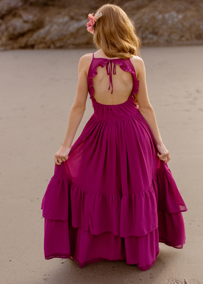 Catrin Dress in Berry - Elegant Floral Print Women's Dress for Casual Wear, Parties & Date Nights