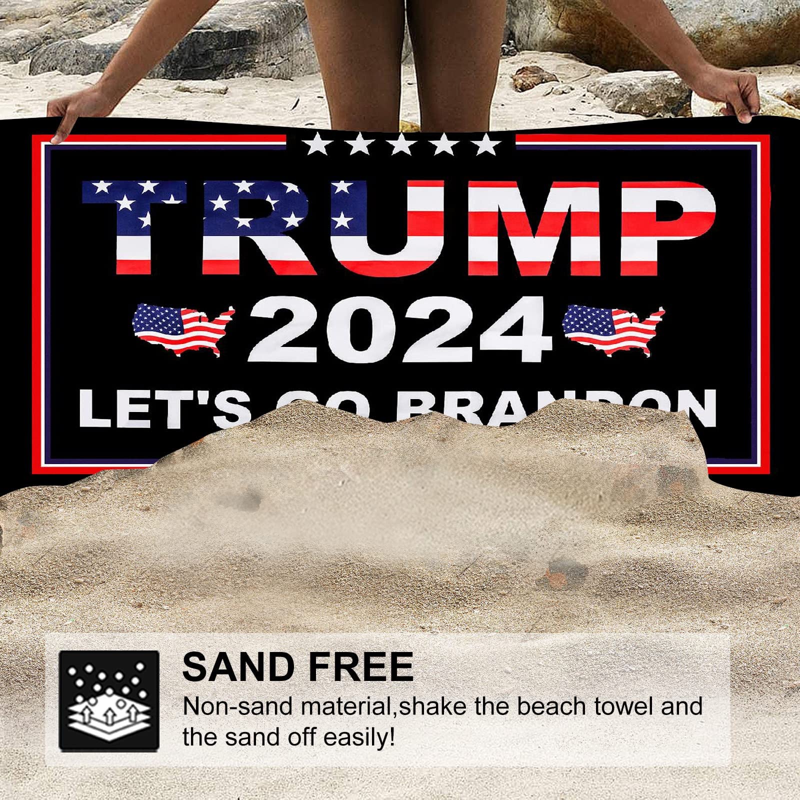 Mr.W Trump 2024 Beach Towel - Let's Go Brandon Quick Dry Sandless Towel (31.5x51 Inches) - Perfect for Swimming, Vacations, Camping & Gym - Patriotic Pool Accessory for Summer Outdoor Activities