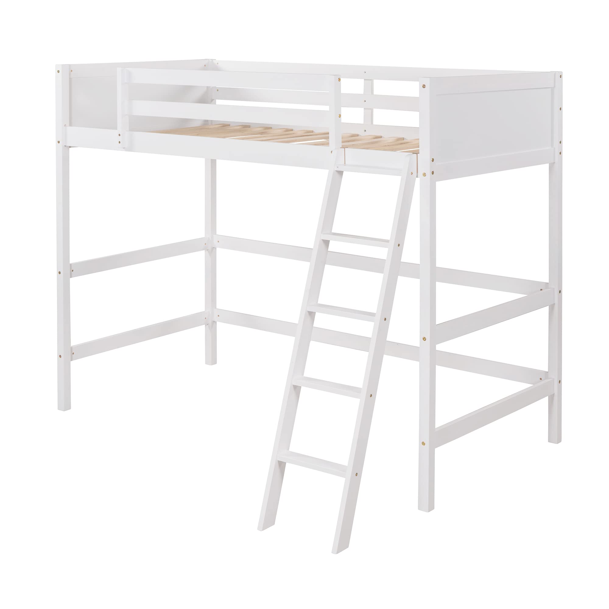Harper & Bright Designs Twin Wooden Loft Bed with Angled Ladder - Sturdy High Loft Bed Frame for Kids & Teens, No Box Spring Needed, White - Perfect for Small Bedrooms, Dorm Rooms & Space-Saving Kids Rooms