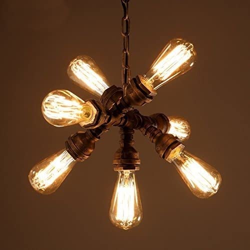 7-Lights Industrial Retro Tube Pendant Light - Vintage Steampunk Rustic Water Pipe Chandelier - Metal Iron Ceiling Lamp for Kitchen, Farmhouse, Cafe, Pub, Restaurant, Hall, Hotel - Perfect for Dining Room Lighting & Commercial Spaces