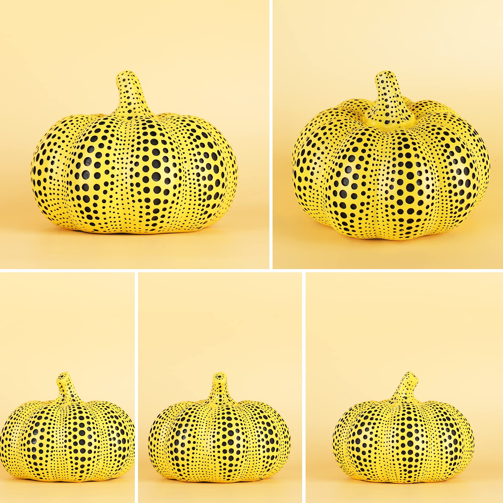 SHENGTIAN Yellow Polka Dot Mini Pumpkin Statue - 6.29x7.87in Fake Decorative Pumpkin Sculpture for Halloween, Fall Table Centerpiece, Home Decor, Thanksgiving & Autumn Party Decoration