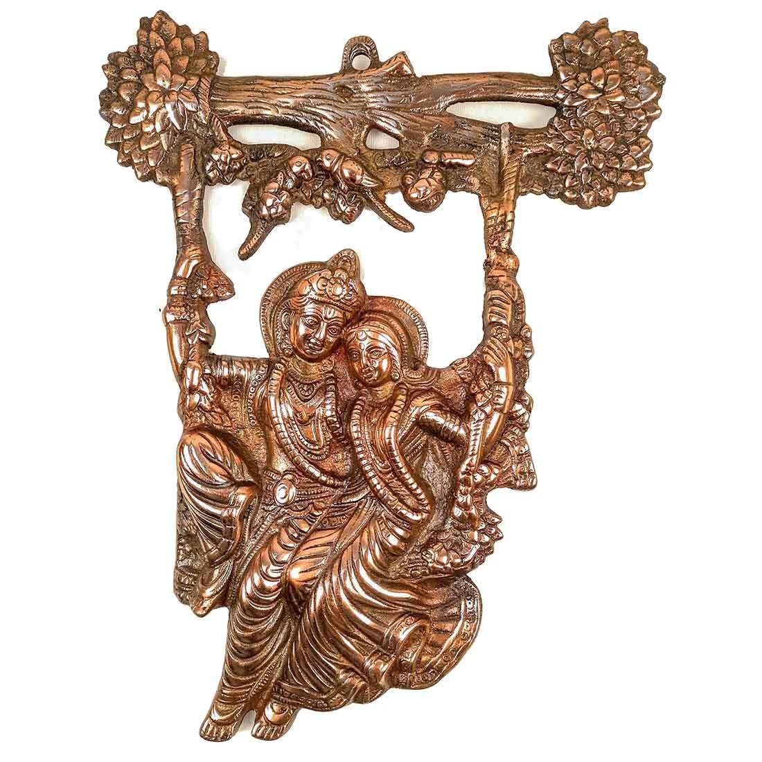 APKAMART Radha Krishna Jhula Wall Hanging - 14.5 Inch Metal Wall Art for Home Decor, Room Decor, Pooja Room, Indian Gift - Perfect for Festivals, Weddings & Spiritual Spaces