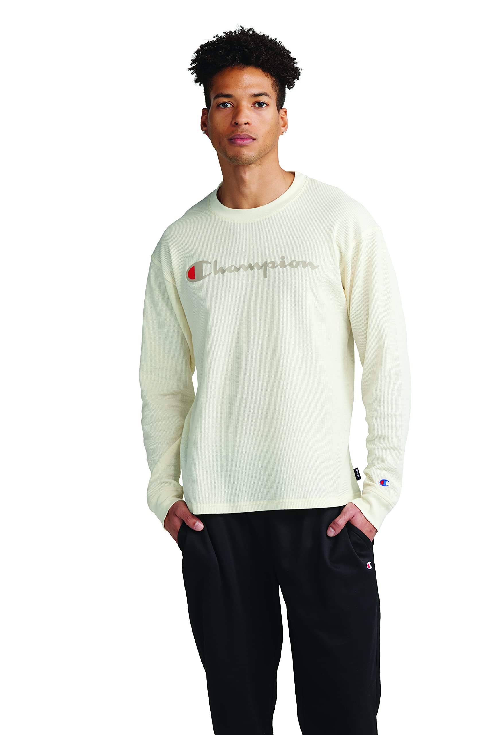 Champion Crewneck Waffle Long Sleeve Shirt for Men - Soft & Comfortable Cotton Blend - Casual Wear, Lounge & Everyday Outfits