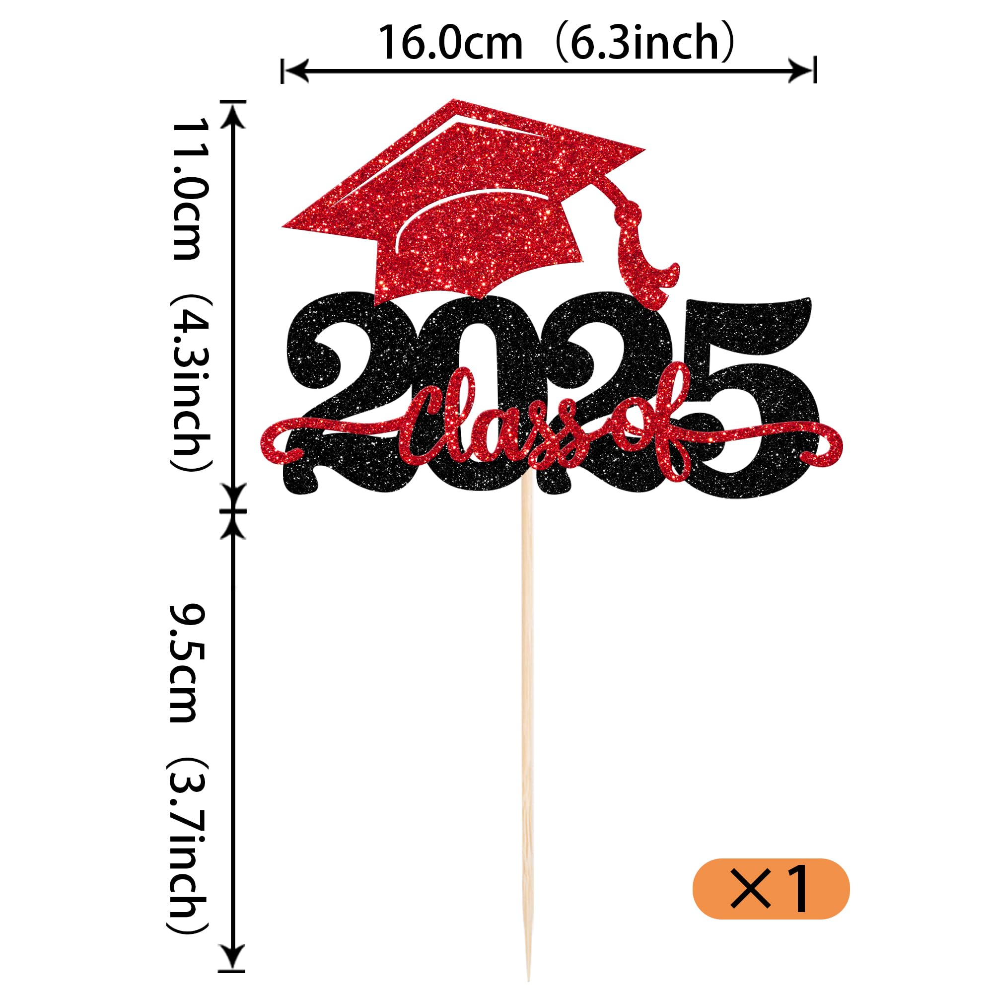 Class of 2025 Graduation Cake Topper - Glitter Congrats Grad Cap Decor for High School Boys & Girls - Black & Red Cake Picks - Perfect for 2025 Graduation Party, Cake Decorations & Celebration Supplies