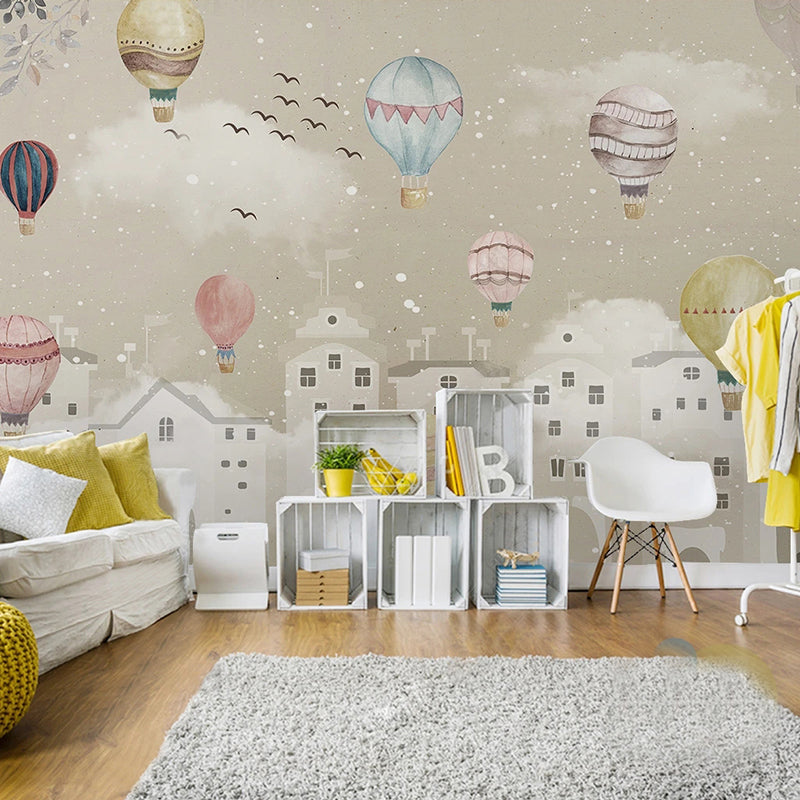Whimsical Hot Air Balloons Nursery Wallpaper - Flying Balloon Theme for Baby Room Decor & Kids Bedroom Design