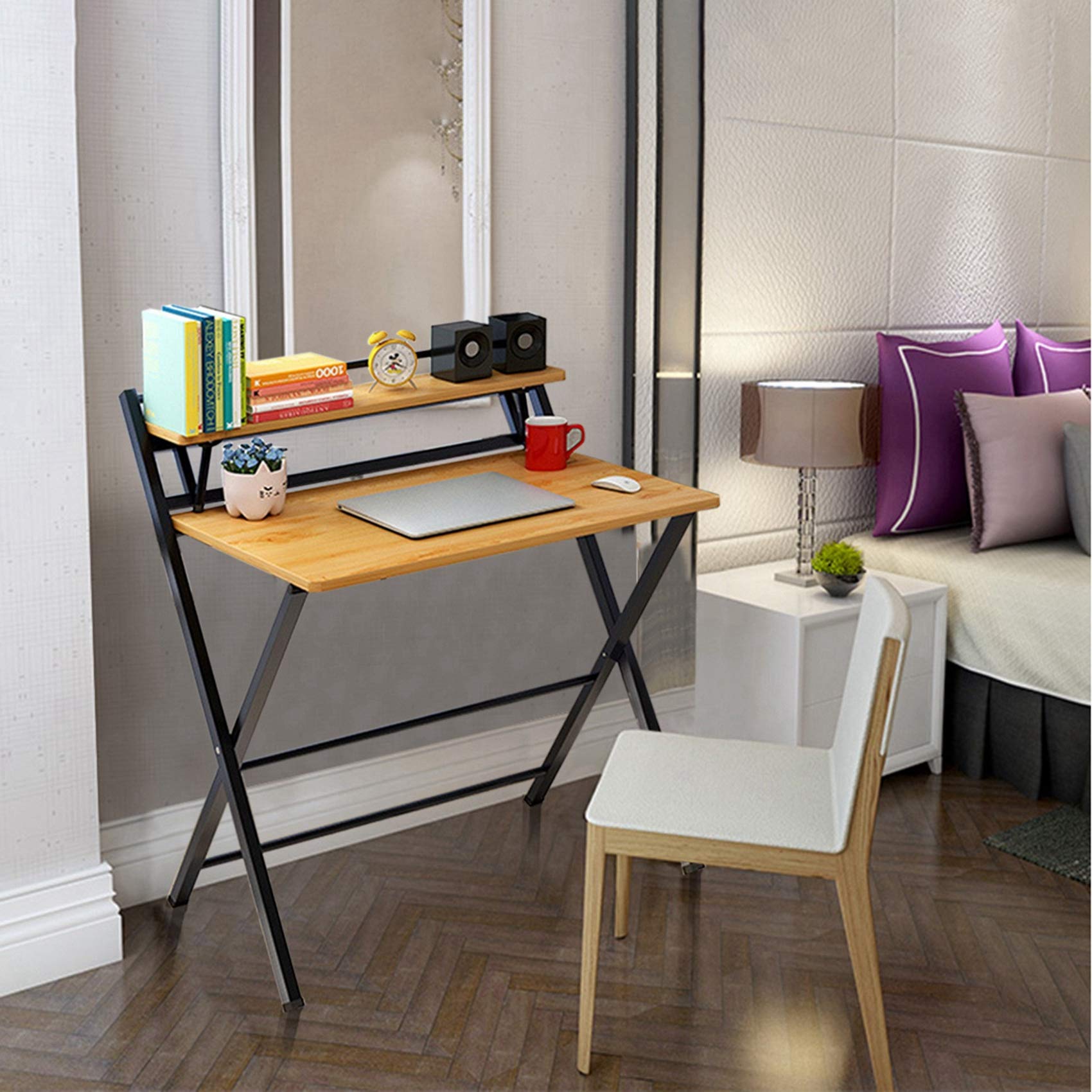 AMZFDC 2-Style Space-Saving Folding Desk - No Assembly Computer Desk with Shelf | Compact Home Office & Small Space Solution | Perfect for Apartments, Dorms & Workspaces