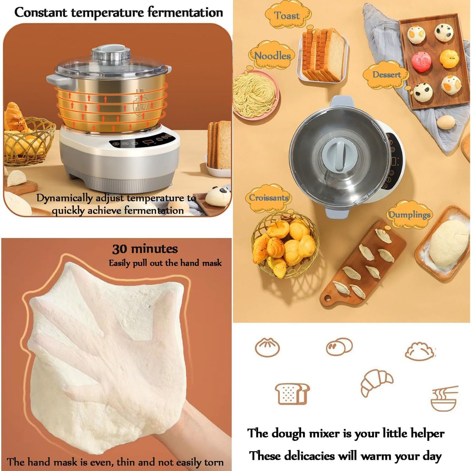 Professional 5L Stainless Steel Dough Kneading Machine with Fermentation Function - Microcomputer Timing & Touch Panel, Split Design Dough Mixer Proofer for Easy Cleaning - Perfect for Home Bakeries, Pizza Shops, and Bread Making Enthusiasts