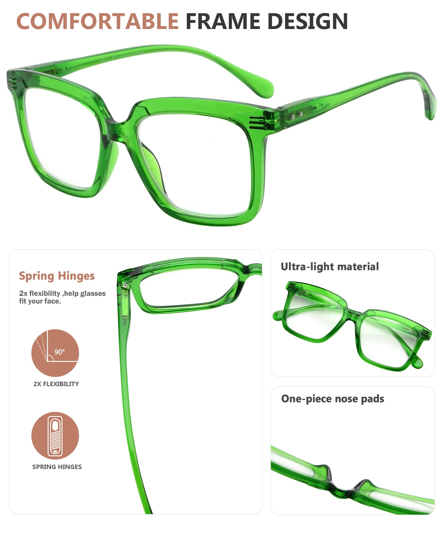 Eyekepper Square Reading Glasses for Women - Large Frame Readers with Blue Light Blocking - Perfect for Computer Work, Reading & Office Use