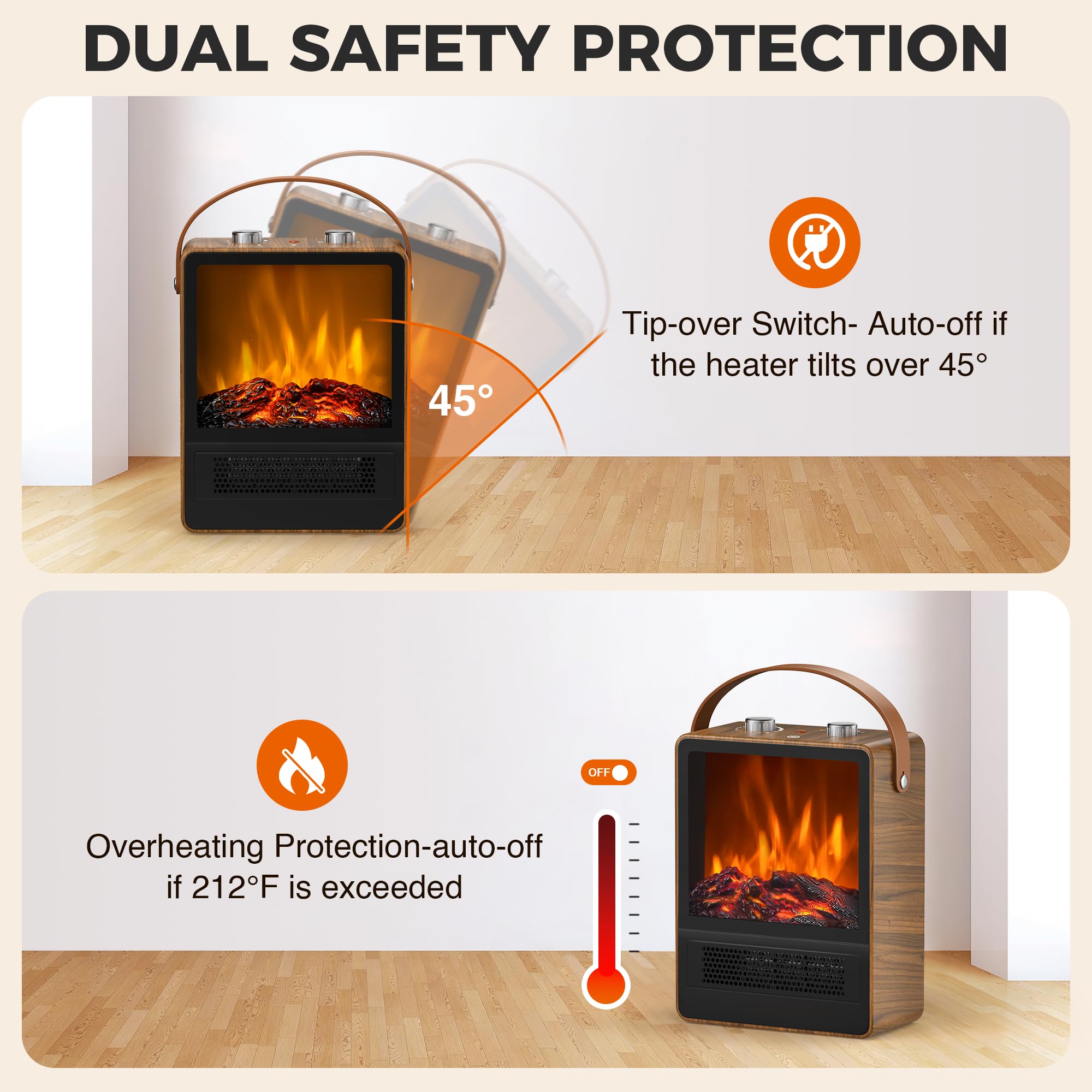 1500W Electric Fireplace Heater with 3D LED Flame - Portable Indoor Space Heater for Home & Office - Dual Safety Protection - Perfect for Winter Heating & Christmas Decorations