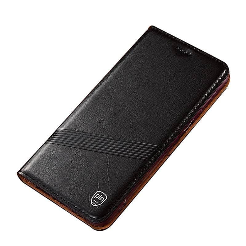 Premium Crazy Horse Genuine Leather Magnetic Case for iPhone 15 Pro - Slim Protective Cover with Strong Magnetic Grip for Everyday Use & Travel