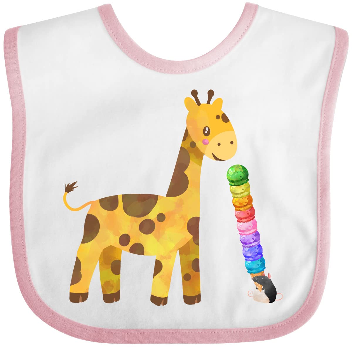 Inktastic Giraffe and Rat Friends with Ice Cream Baby Bib - Soft Cotton Drool Bib for Infants & Toddlers - Perfect for Feeding Time, Daycare, and Photo Shoots