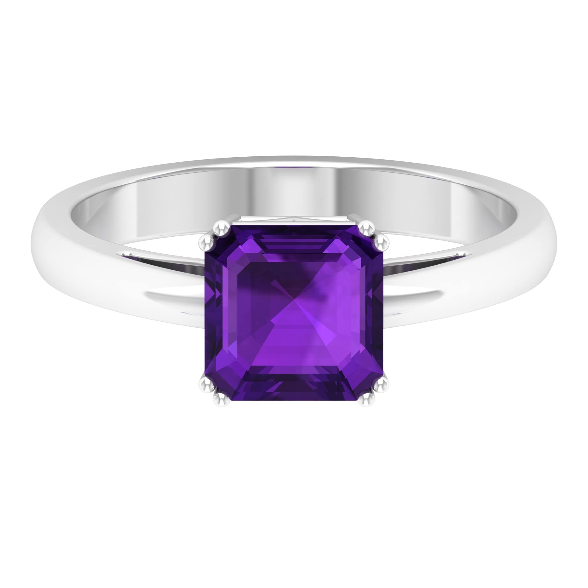 2 CT Amethyst Solitaire Ring - 7 MM Asscher Cut Purple Gemstone Engagement Ring for Women | February Birthstone Jewelry in 14K Solid Gold | Perfect for Valentine's Day, Anniversary & Special Occasion Gifts