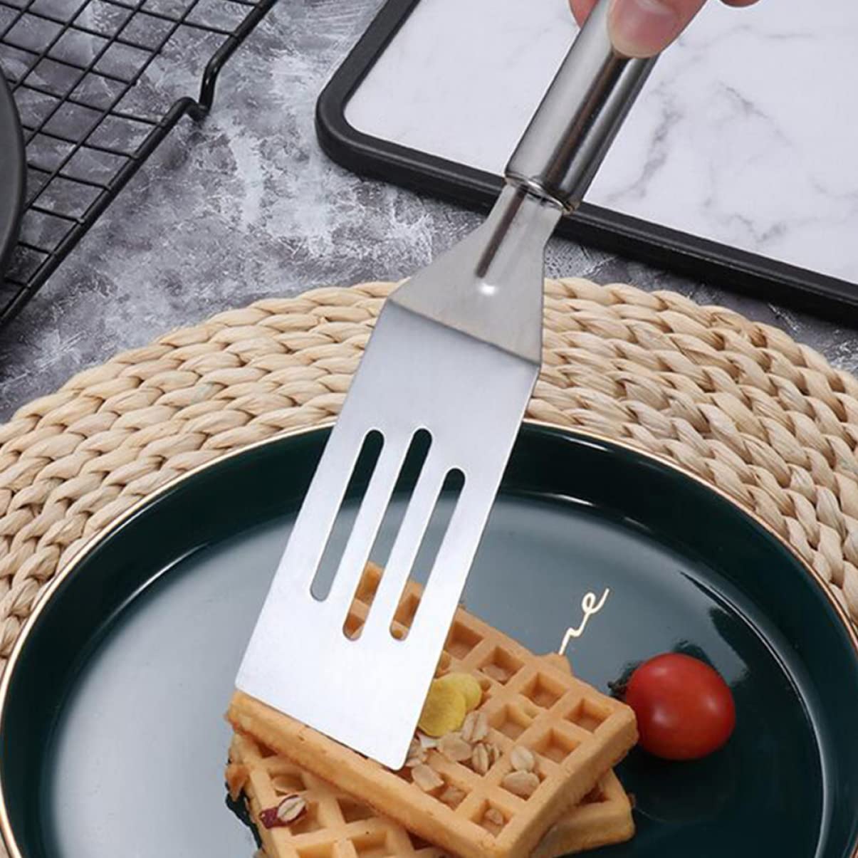 BESTonZON 3-Piece Stainless Steel Fish Spatula Set - Slotted Turner for Grilling, Flipping Fish & Pancakes - Durable Metal Kitchen Utensils for BBQ, Cooking & Baking