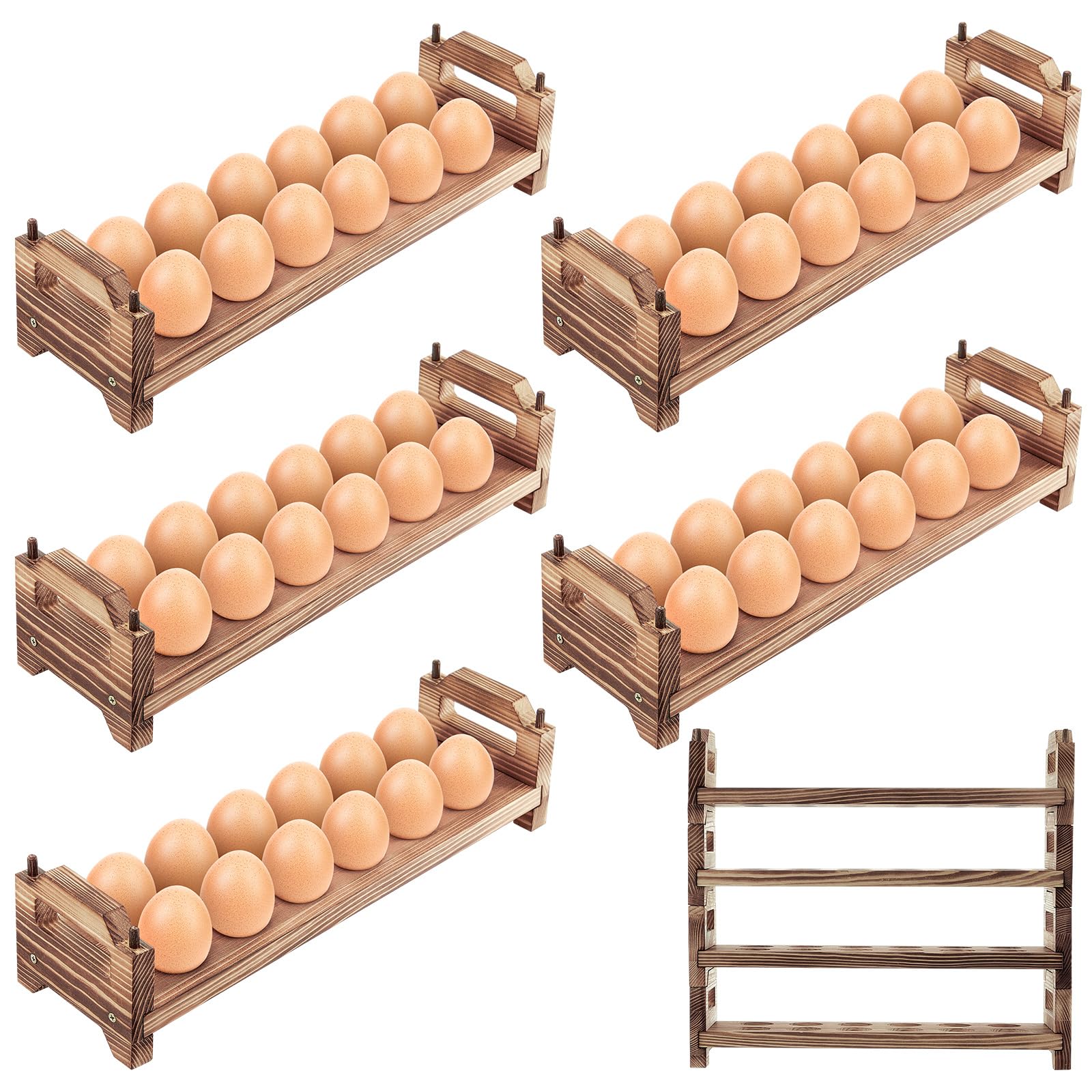 Maxcheck 6-Tier Wooden Egg Holder - Stackable Refrigerator & Countertop Organizer for 72 Eggs with Handles | Perfect for Kitchen Storage, Farm Fresh Eggs & Deviled Egg Preparation