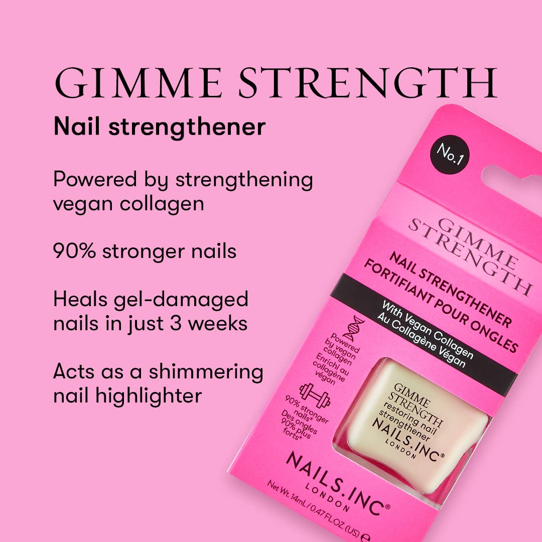 Nails.INC Gimme Strength Nail Treatment - Vegan Collagen Nail Strengthener with Shimmering Highlighter, Cruelty-Free & Vegan Formula | Perfect for Weak, Brittle Nails & At-Home Manicures