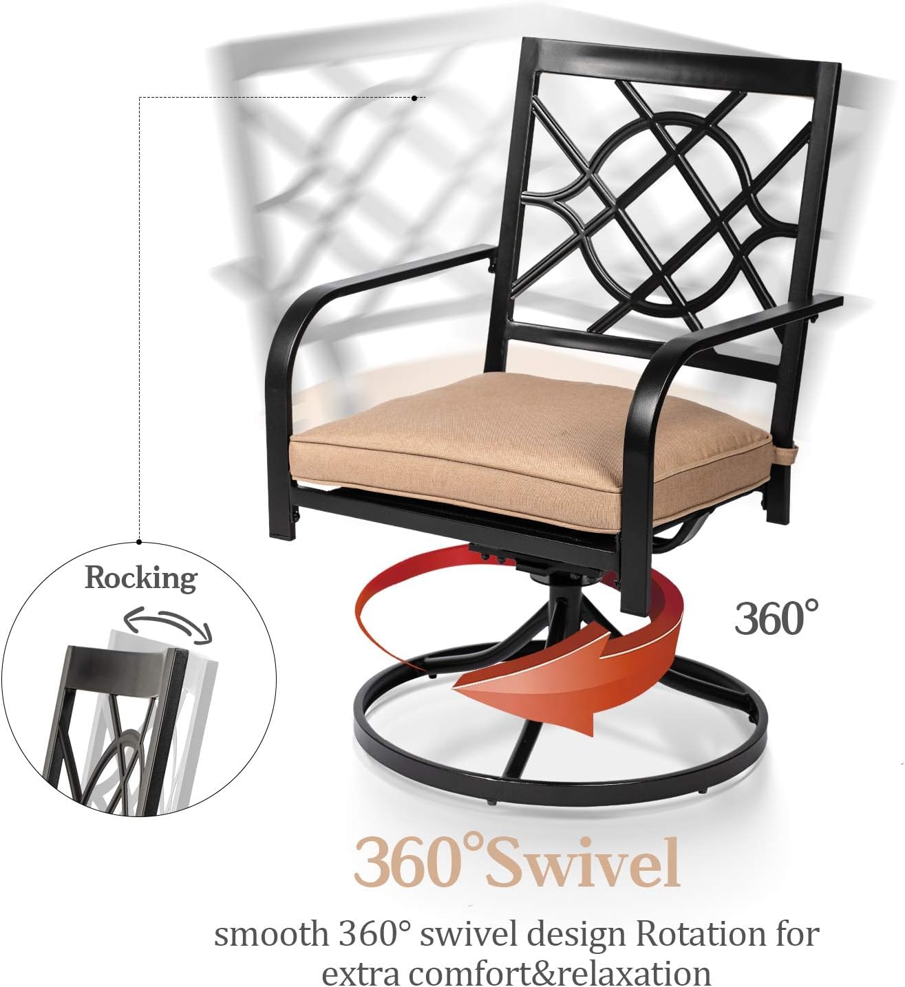 SUNCROWN 5-Piece Outdoor Dining Set with Swivel Cushioned Chairs, Steel Slat Bistro Table & 9Ft Brown Patio Umbrella - Patio Furniture for Backyard, Garden, Lawn, Poolside & Outdoor Entertaining