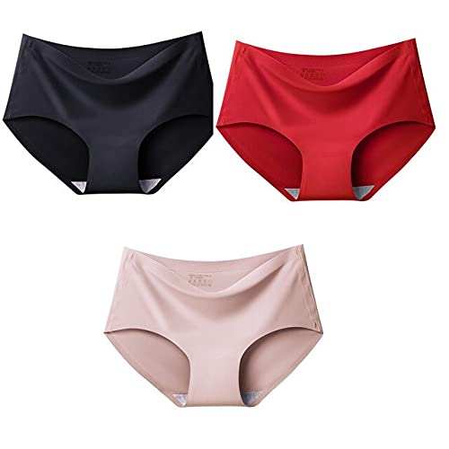 Silk Seamless Mid Waist Underwear for Women - 3 Pack XXL Large Size Panties Set | Soft Comfortable Lingerie for Everyday Wear, Sleep & Lounge