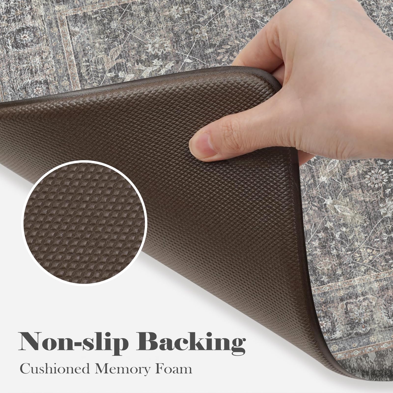 2-Piece Anti-Fatigue Kitchen Floor Mats - Cushioned, Waterproof Memory Foam Rugs for Sink, Laundry & Bathroom - Boho Grey Home Decor - Perfect for Cooking, Dishwashing & Standing Comfort