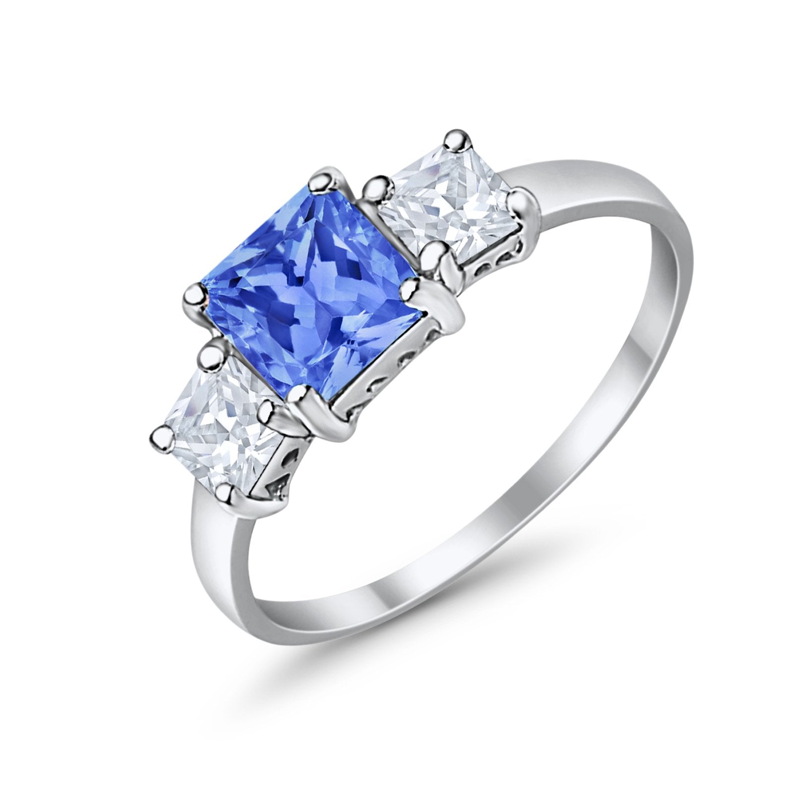 3 Stone Princess Cut Cubic Zirconia Ring - 925 Sterling Silver Fashion Jewelry for Women - Perfect for Weddings, Anniversaries & Special Occasions