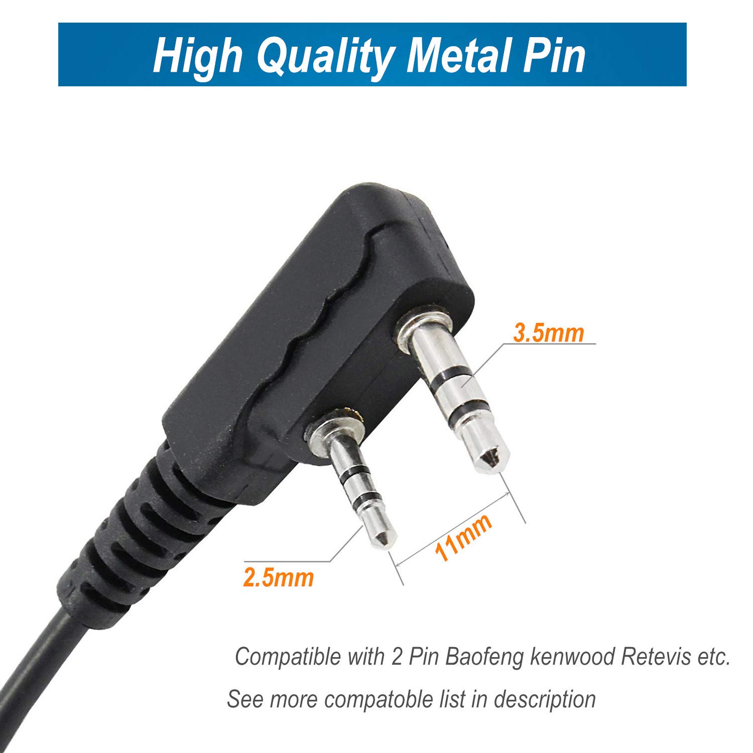 abcGoodefg 2-Pack Two Way Radio Earpiece Headset with PTT Mic - 2 Pin Covert Acoustic Tube Walkie Headset Compatible with Kenwood, Puxing, Wouxun, Baofeng Walkie Talkie, UV5R, 888S, Retevis - Ideal for Security, Construction, and Outdoor Adventures