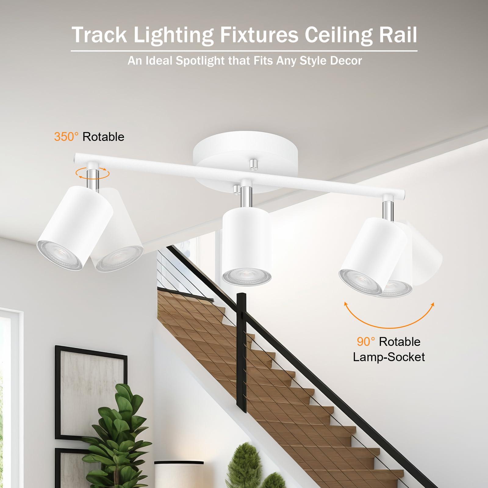 Modern White 3-Light LED Track Lighting Kit - Adjustable Rotating Spotlight Heads for Kitchen, Cabinet, Gallery, Bar & Living Room | Energy Efficient Industrial Ceiling Light Fixture for Home & Commercial Spaces