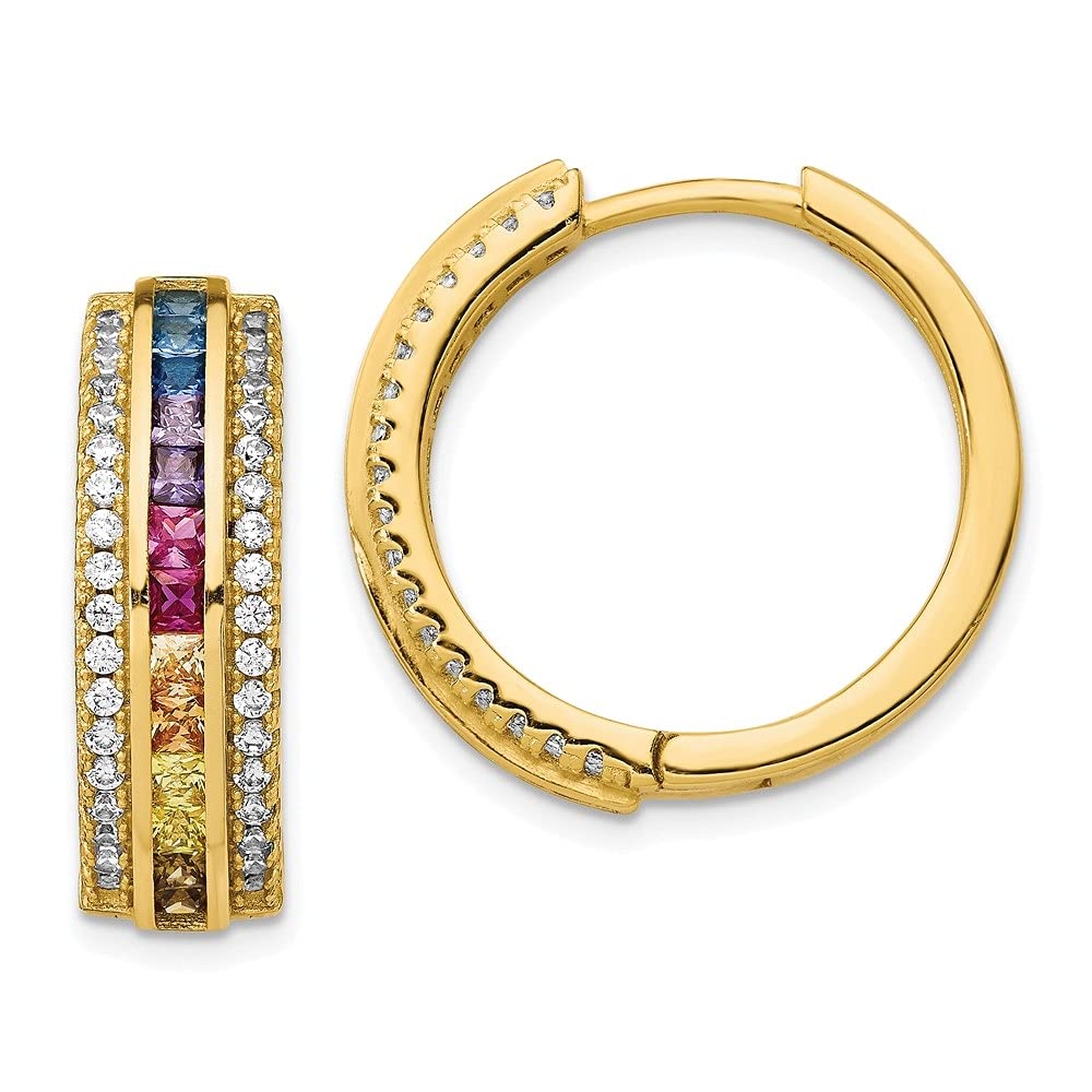 14K Gold Plated 925 Sterling Silver Cubic Zirconia Hoop Earrings - Colorful Channel Set Fashion Jewelry for Women, Perfect for Parties, Weddings & Daily Wear