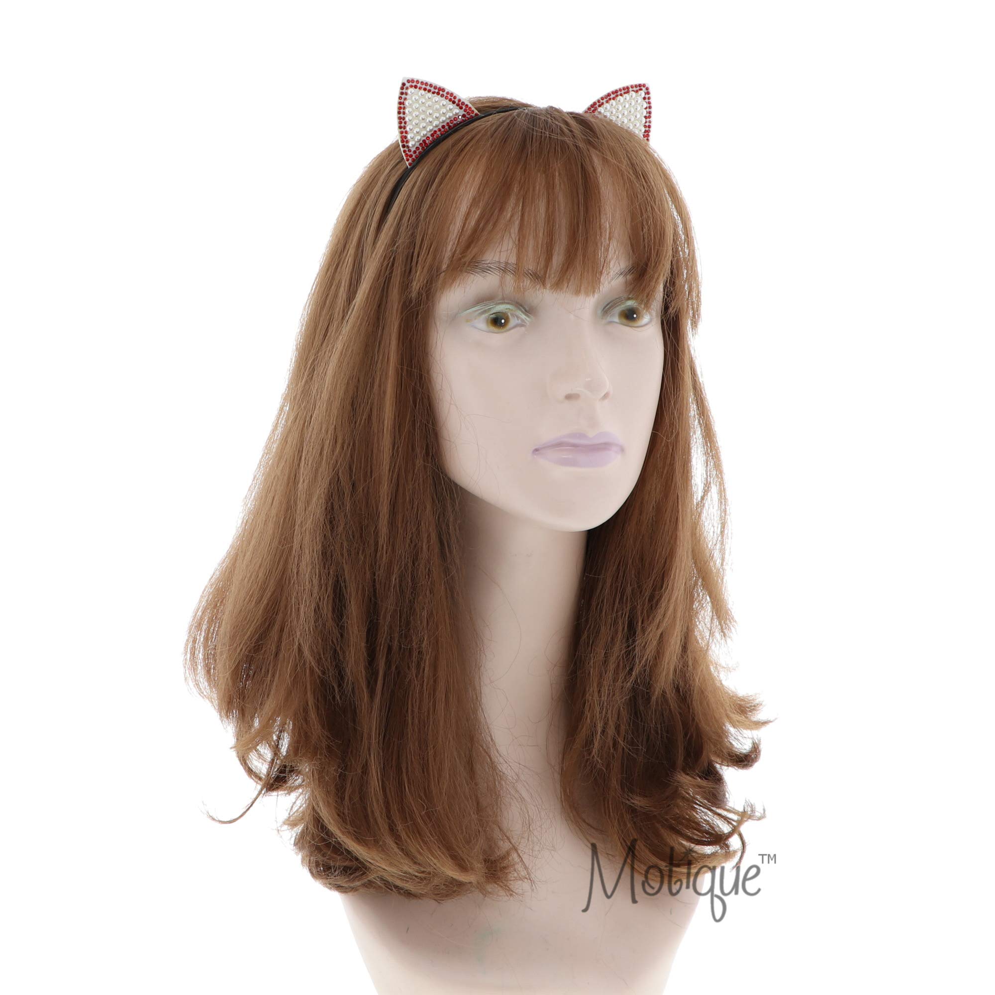 Elegant Red Cat Ears Headband with Pearls for Girls - Perfect for Halloween Costumes, Cosplay, and Birthday Parties