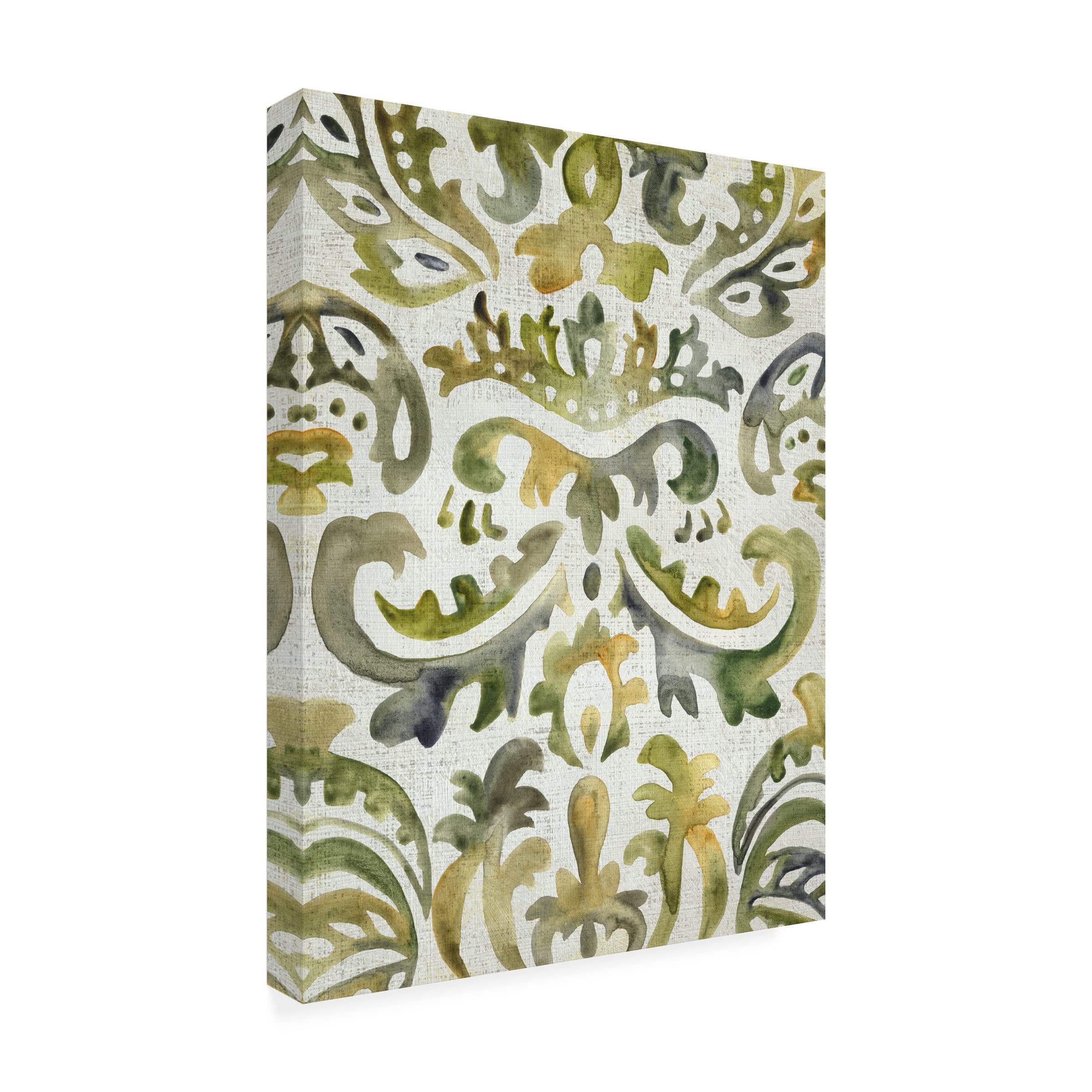 Trademark Fine Art 'Verdant Damask III' Canvas Wall Art by Chariklia Zarris - Modern Botanical Painting for Living Room, Bedroom & Office Decor