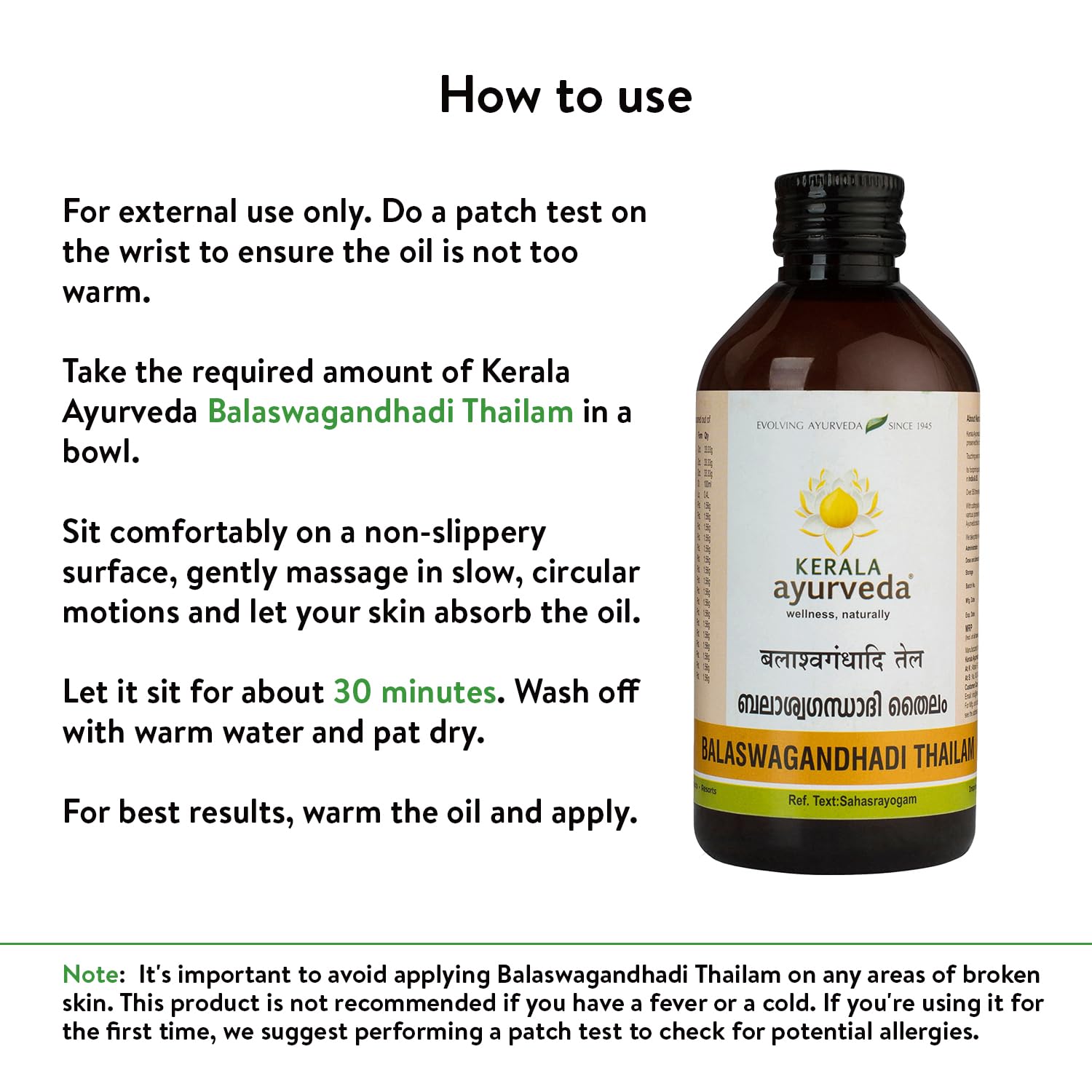 Kerala Ayurveda Balaswagandhadi Thailam - Organic Ayurvedic Massage Oil with Ashwagandha for Body & Mind - Vata Pitta Balancing, Muscle Toning, Stress Relief - 6.76 Fl Oz for Relaxation, Yoga & Holistic Wellness
