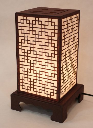 Handmade Mulberry Rice Paper Square Lantern - Korean Lattice Window Design, Brown Asian Oriental Decorative Table Lamp for Bedroom, Living Room & Dining Room Lighting