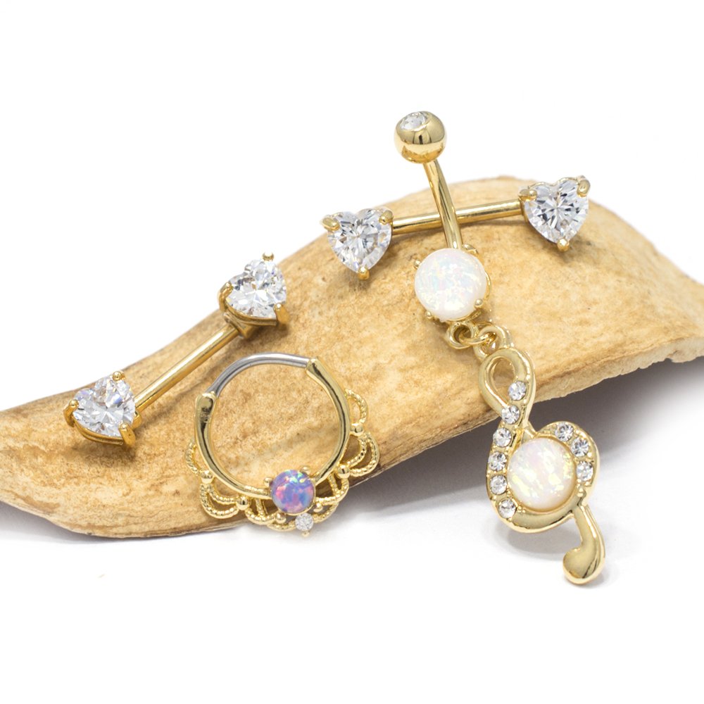 3-Piece Gold Body Jewelry Set - Belly Ring, Septum Clicker & Nipple Shields | Hypoallergenic Piercing Jewelry for Women | Perfect for Parties, Festivals & Everyday Wear