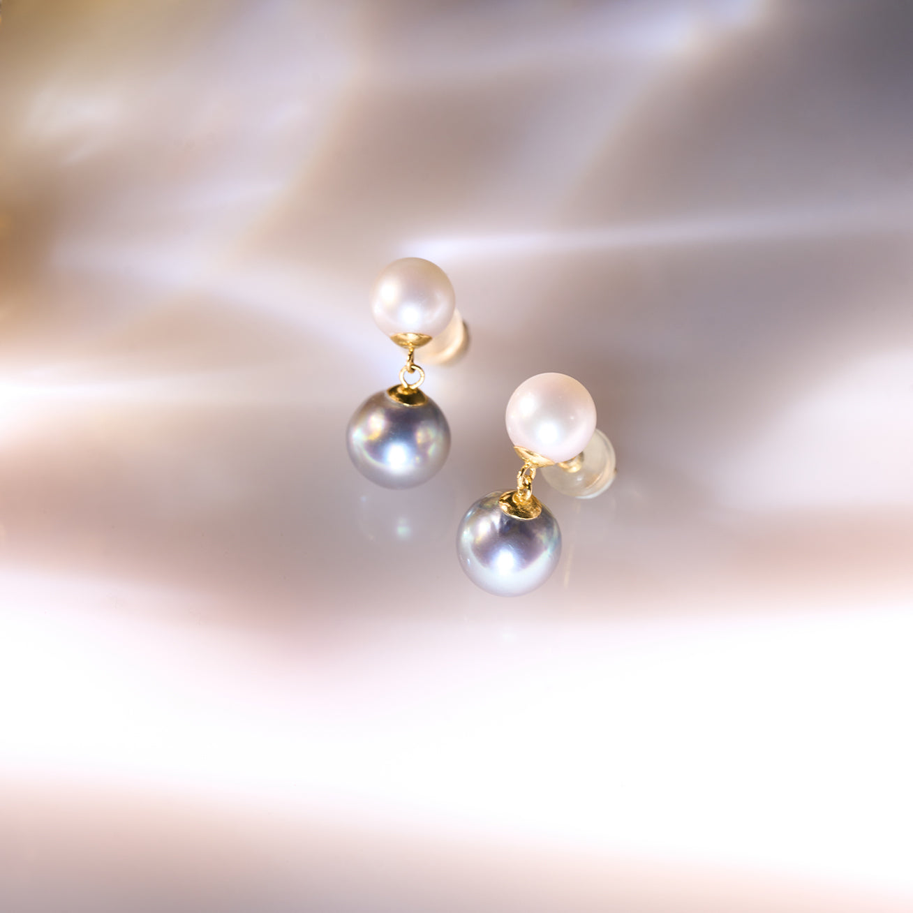 18K Gold Silver Blue Akoya Pearl Earrings for Women - Elegant Stud Earrings for Wedding, Party & Special Occasions | HARMONY Jewelry KE00221