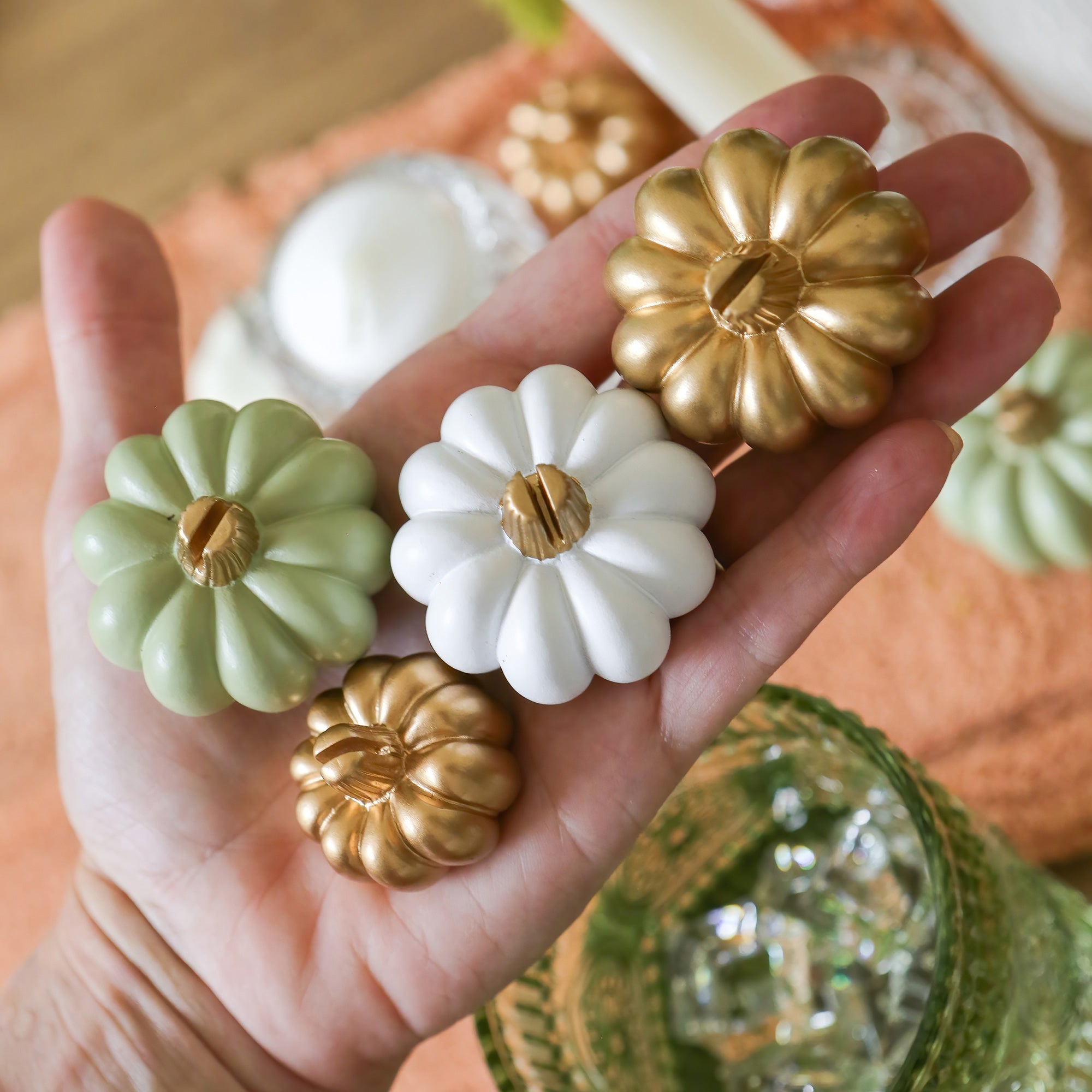 Elegant Sage Green Pumpkin Place Card Holders - Set of 6 for Thanksgiving, Fall Wedding, and Autumn Table Decorations