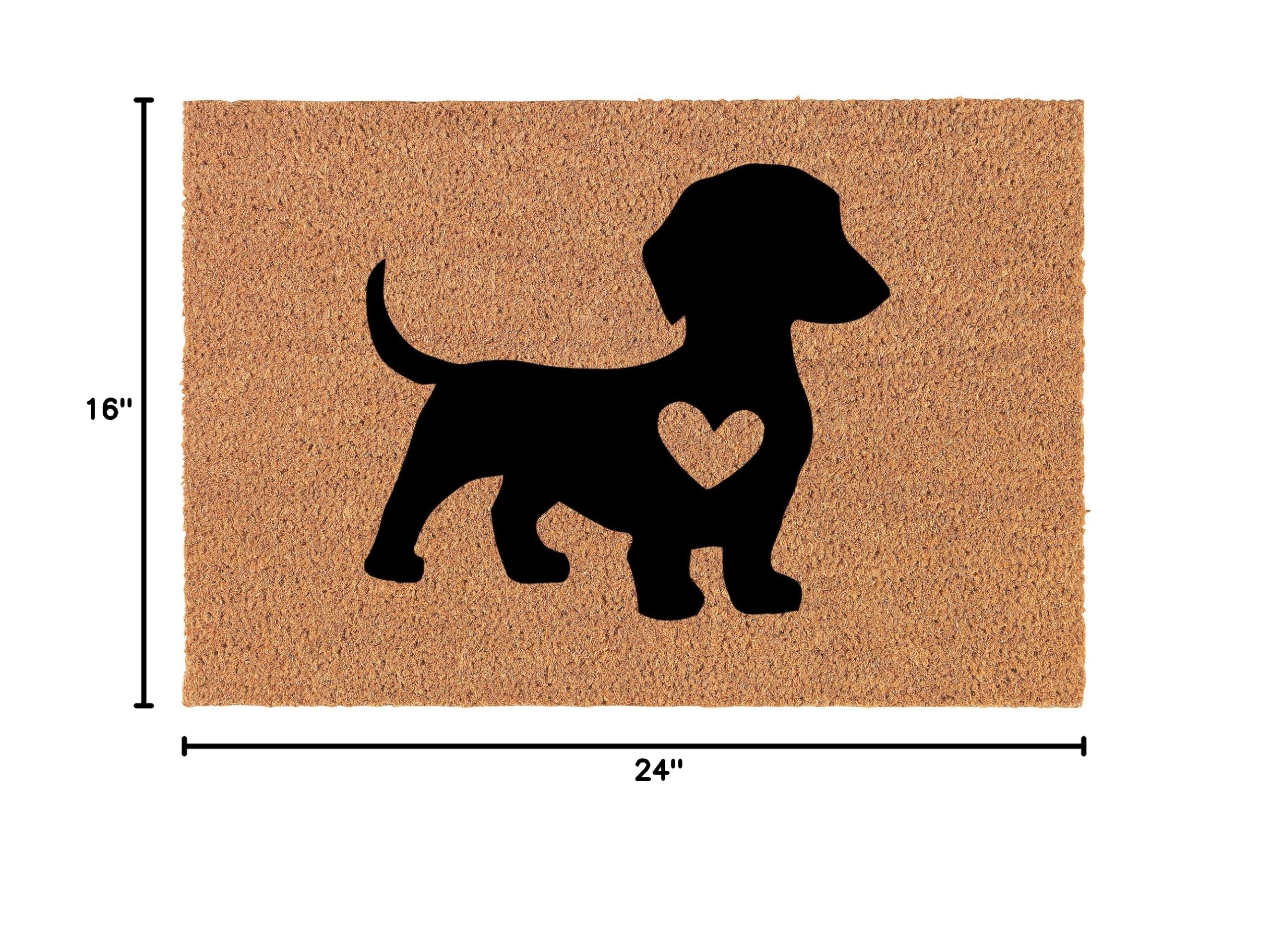 Premium Coir Doormat for Front Door - Natural Coconut Fiber Welcome Mat - Cute Dachshund with Heart Design - Perfect Housewarming & New Home Gift (24