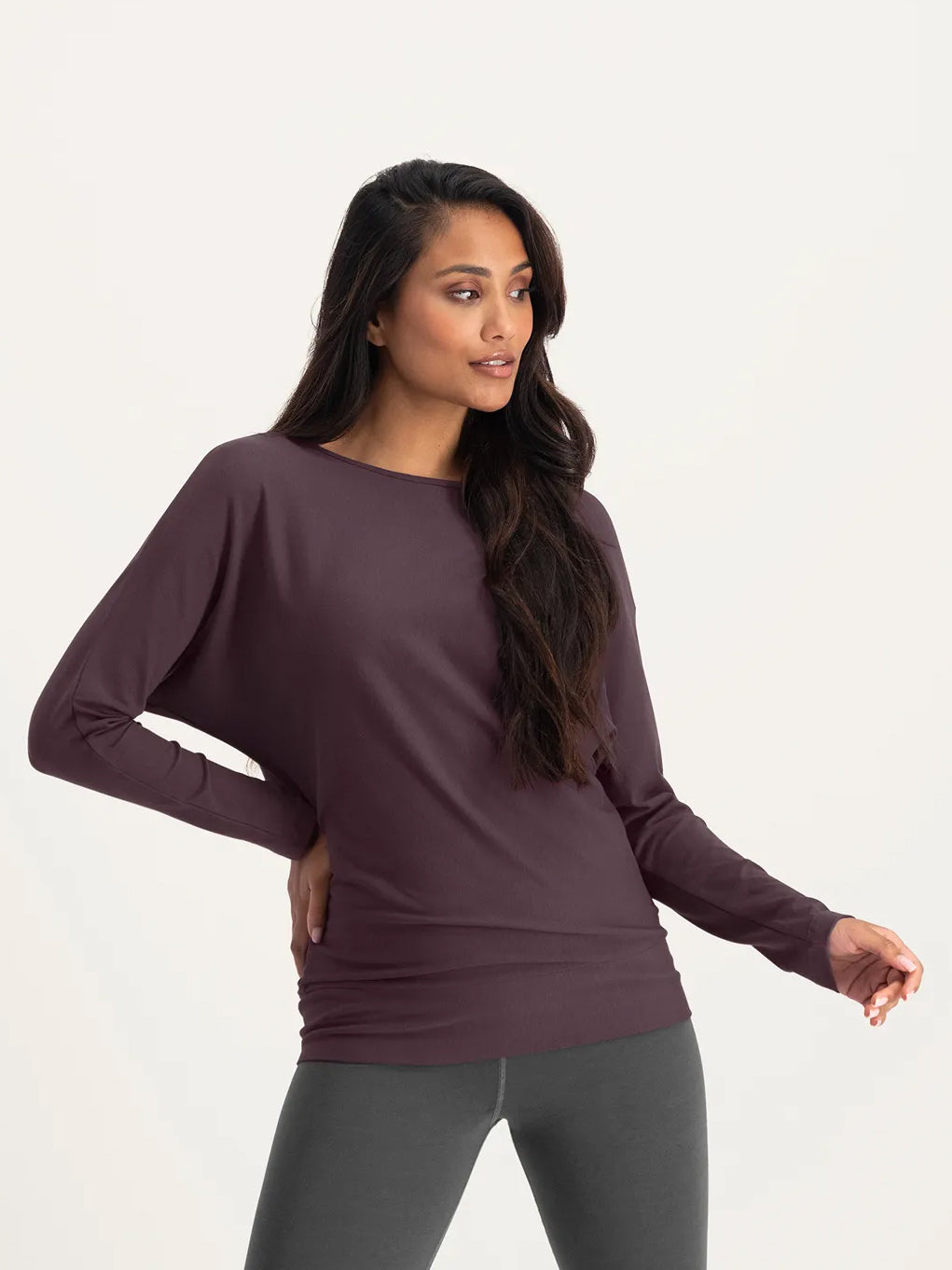 Urban Goddess Budhi Long Sleeve Yoga Top in Berry - Perfect for Yoga, Pilates & Gym Workouts