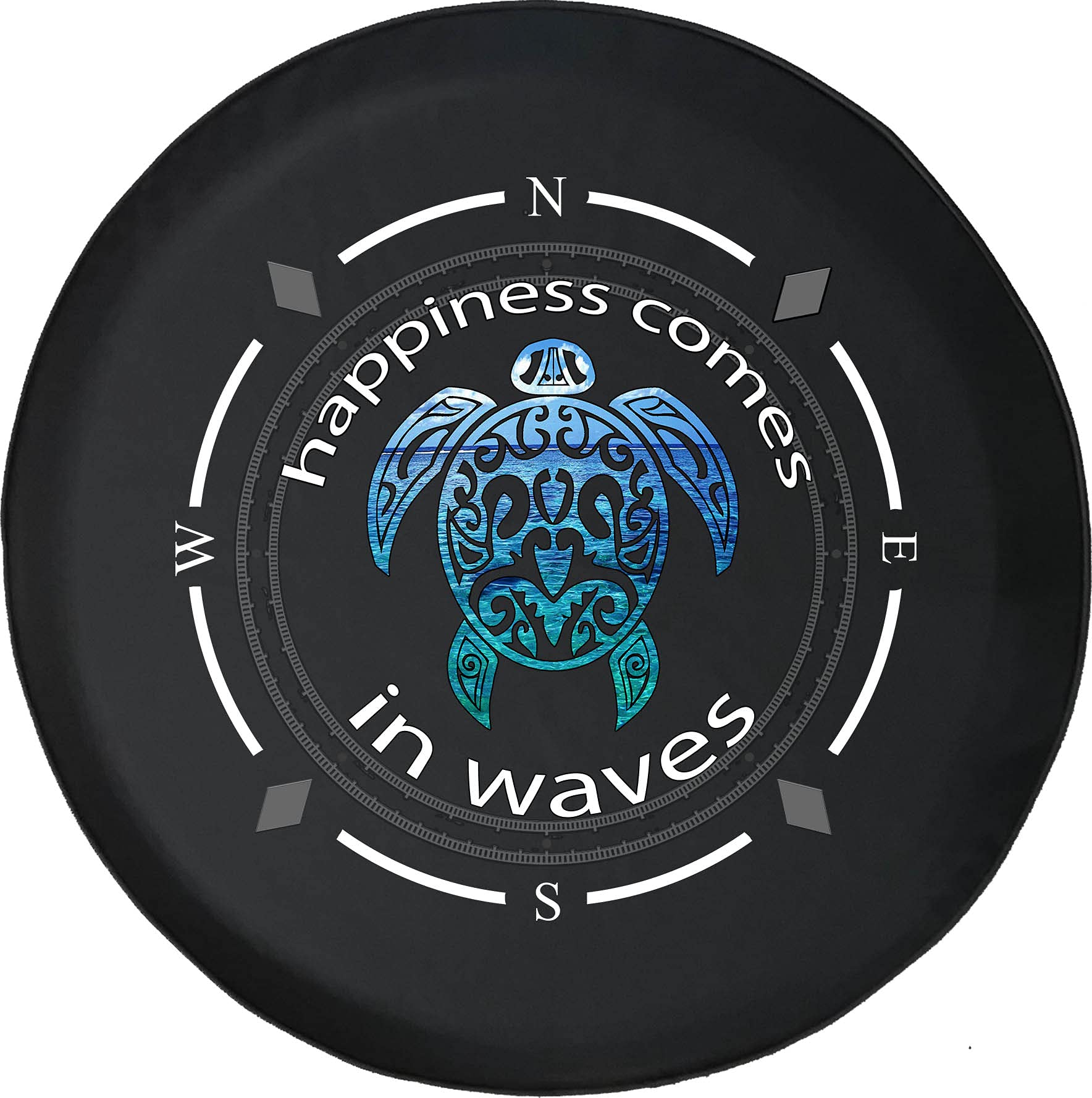 American Flag Spare Tire Cover with Compass Design - Save The Turtles & Happiness Comes in Waves - Universal Fit for SUV, Trailer, RV Accessories - Waterproof & Durable Wheel Cover for Outdoor Adventures