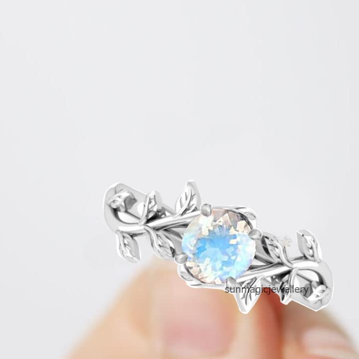 Vine Leaf Rainbow Moonstone Ring - Nature Inspired Moonstone Engagement & Promise Ring in Rose Gold - Perfect Anniversary Gift for Her - Ideal for Weddings, Proposals & Special Occasions