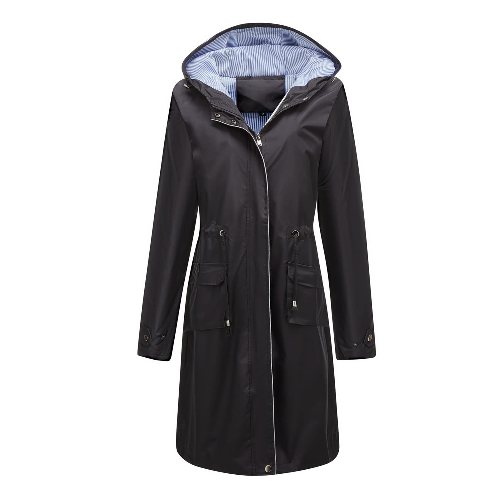 Women's Waterproof Lightweight Raincoat with Hood - Windproof Trench Coat for Outdoor Activities, Hiking & Travel - Plus Size Rain Jacket for Girls & Women