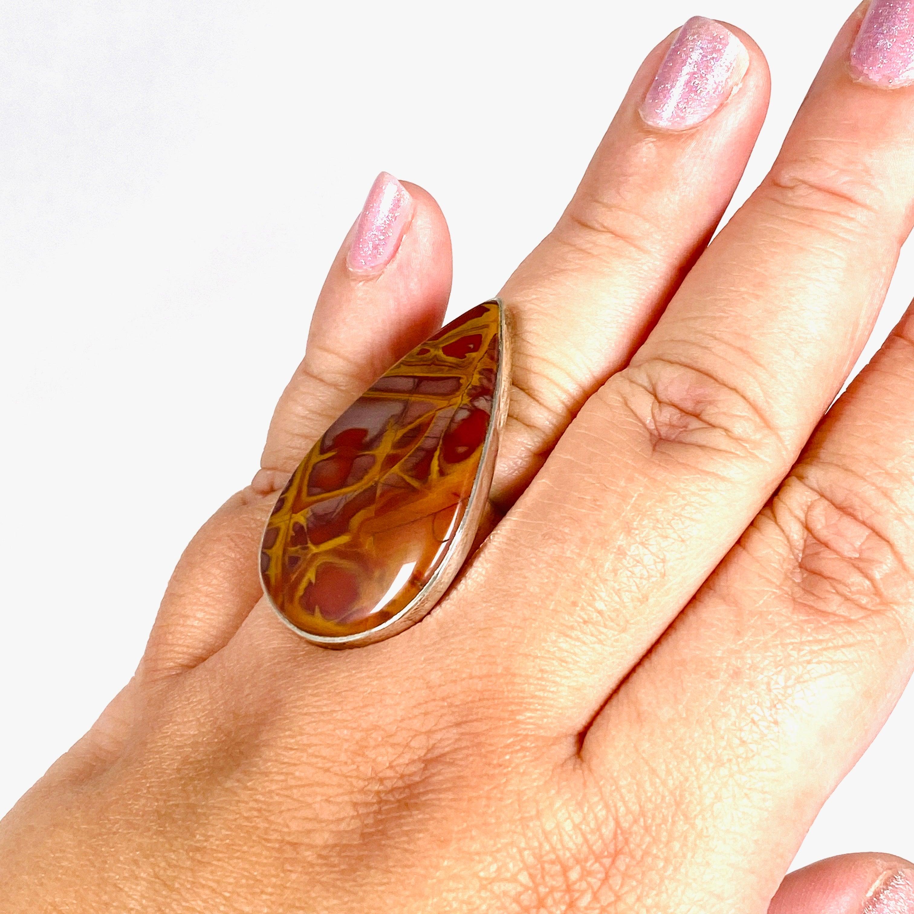 Natural Pilbara Noreena Jasper Teardrop Ring - Size 11 - KRGJ2222 - Handmade Boho Jewelry for Women - Perfect for Spiritual Healing, Meditation & Everyday Wear