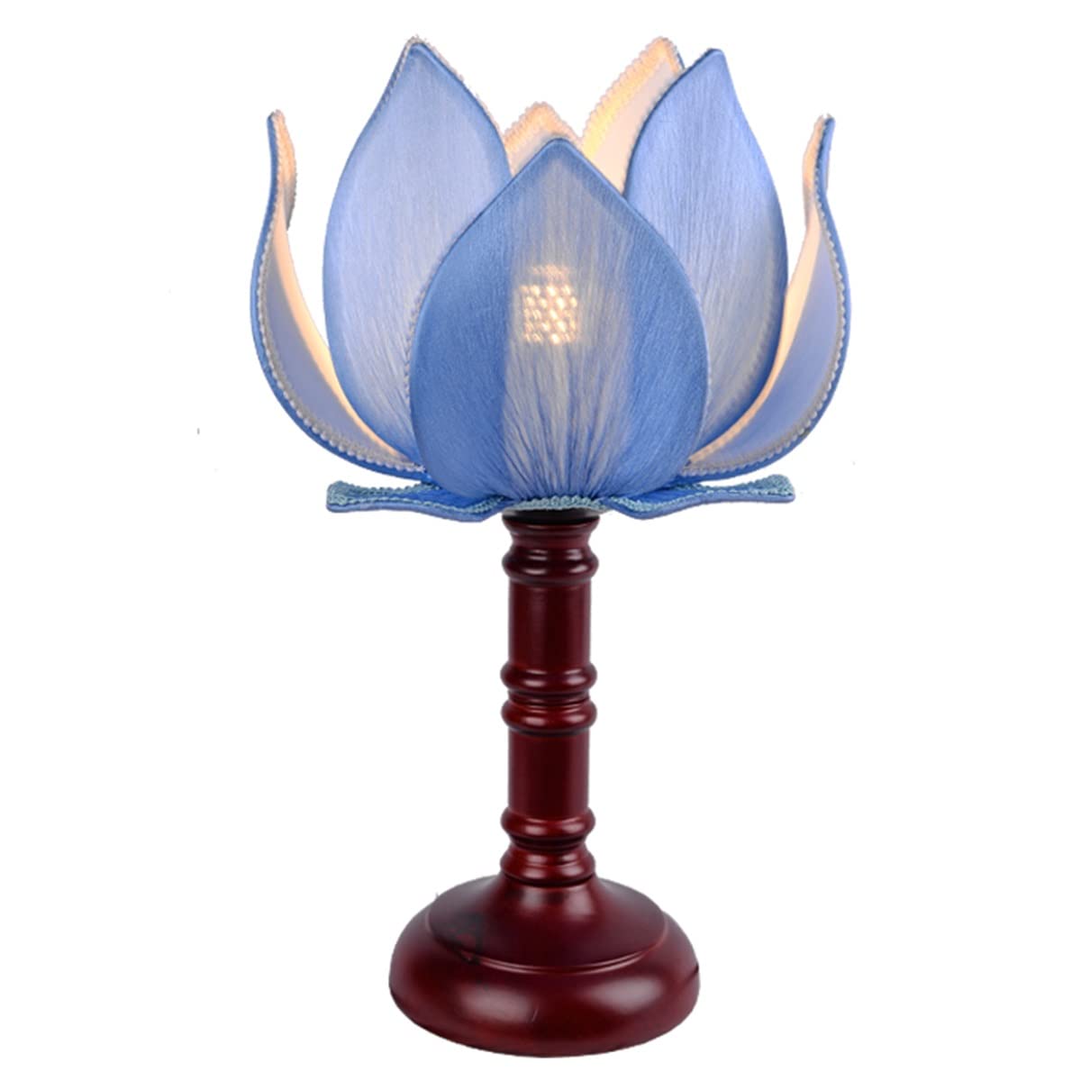 Handmade Fabric Lotus Flower Bedside Lamp - Modern Wood Table Lamp for Bedroom Nightstand & Living Room Decor - Vintage Style Night Light for Cozy Ambiance | Perfect for Relaxation, Meditation & Home Decoration