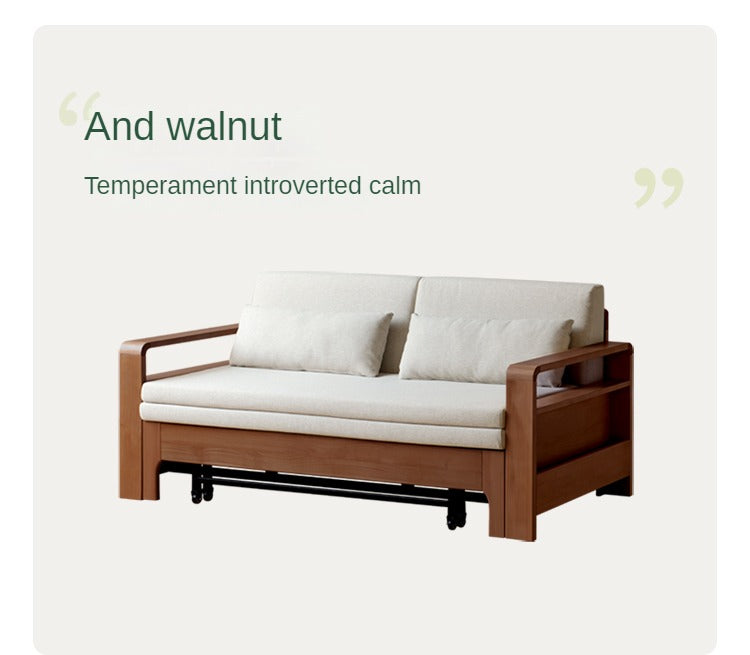 Solid Wood Sleeper Sofa - Beech & Oak Multi-Functional Convertible Sofa Bed for Living Room, Guest Room & Small Spaces