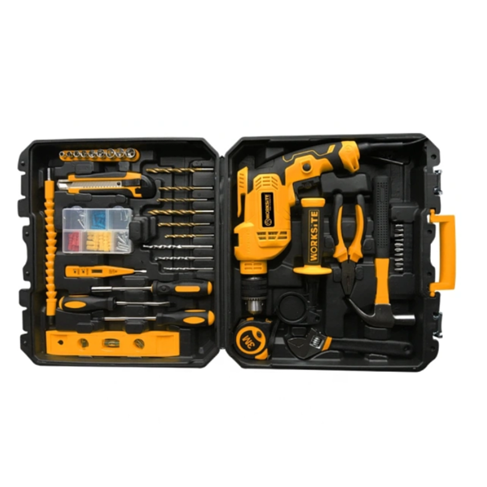 WorkSite 102Pcs 710W Electric Impact Drill Kit with Case - Cordless Power Drill Set for Home Improvement, Construction & DIY Projects (Model EID448 KIT) - Perfect for Drilling, Screwing & Fastening Tasks