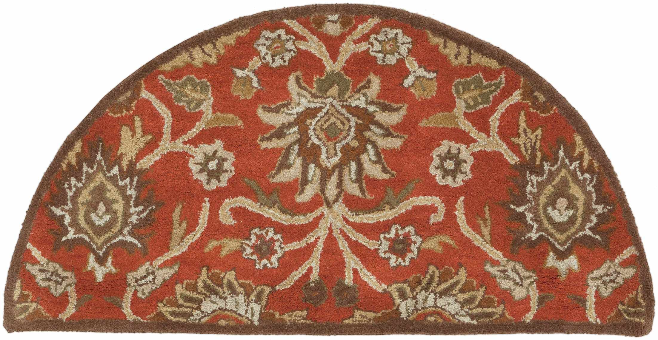 Hauteloom Rosario Handmade Wool Area Rug - 4' Round Traditional Rust Peach Mustard - Perfect for Living Room, Bedroom, Dining Room Decor