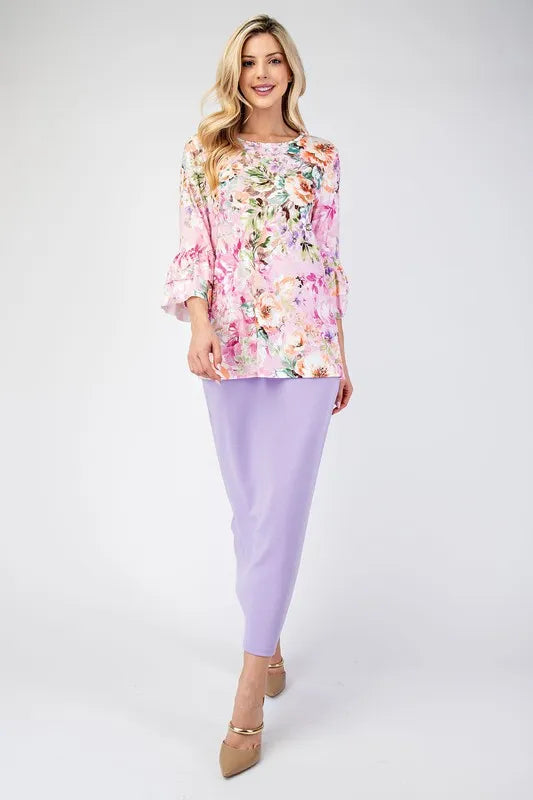 Celeste Plus Size Floral Layering Tops with Non-Slip Sleeves - Women's Fashion Blouse for Work, Date Night & Casual Outfits