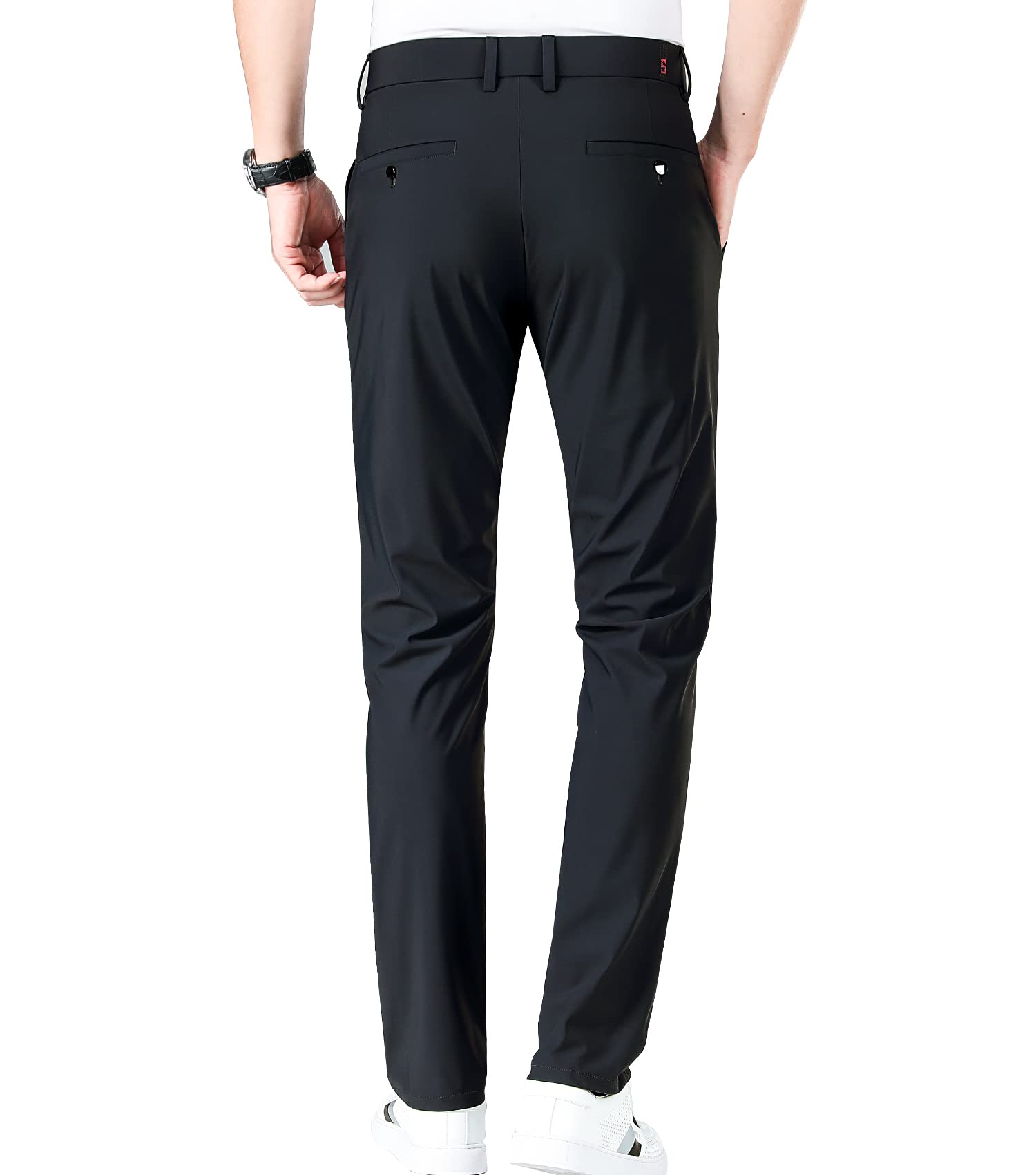 LUSHENUNI Men's Slim Fit Golf Pants - High Stretch Ice Silk Dress Pants with Expandable Waist for Comfort & Performance | Perfect for Golf, Office & Business Casual Wear