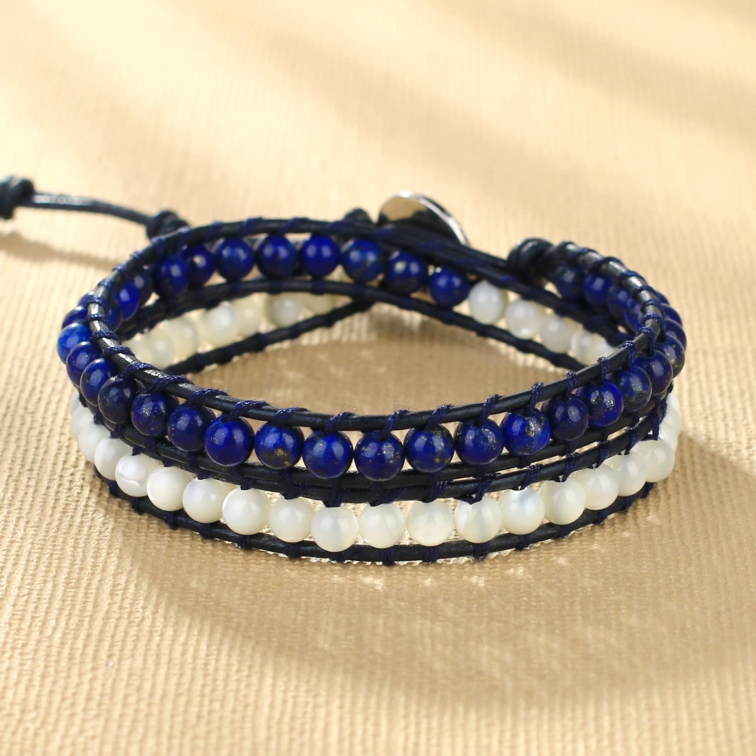 KELITCH Women's 2-Pack Hand-Braided Beaded Leather Wrap Bracelets - Stackable Boho Jewelry for Everyday Wear & Layering Outfits