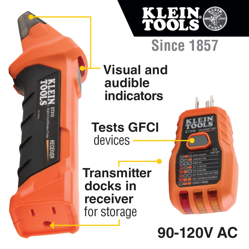 Klein Tools Circuit Breaker Finder & GFCI Outlet Tester Kit - Professional Electrical Tester Set for Home & Commercial Use - Perfect for Electricians, DIY Home Repairs and Safety Inspections